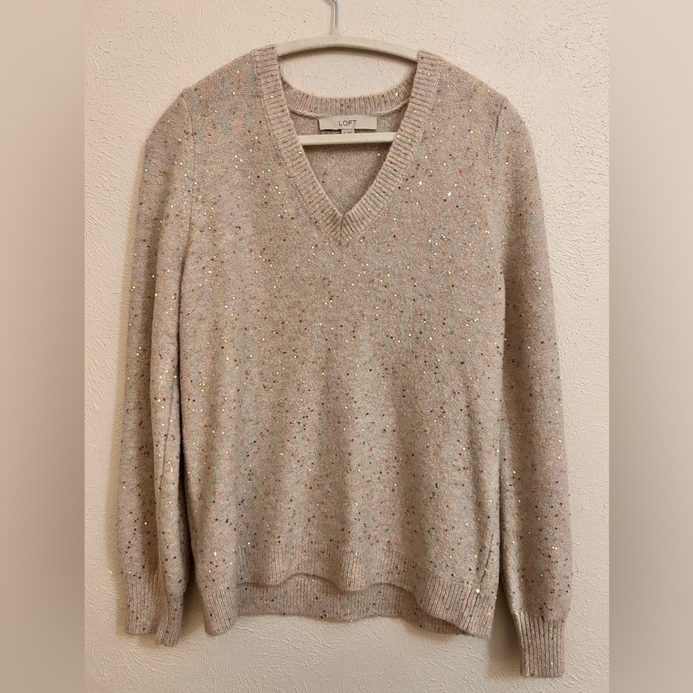 LOFT Women's Speckled V-Neck Sweater Sz S